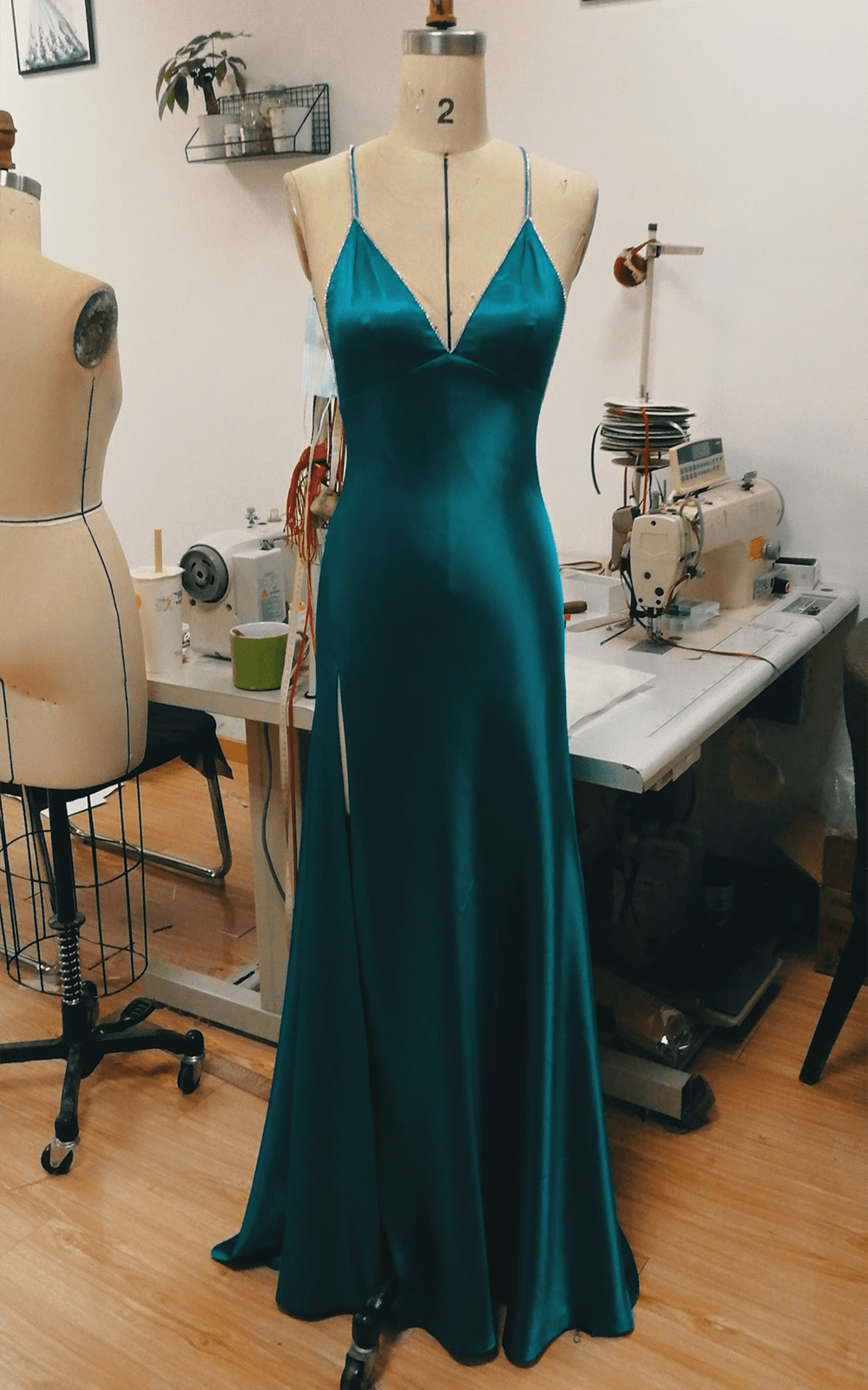Beaira Teal Blue Satin Cross Back Long Wedding Party Dress Teal Blue Prom Dress prom dresses shops