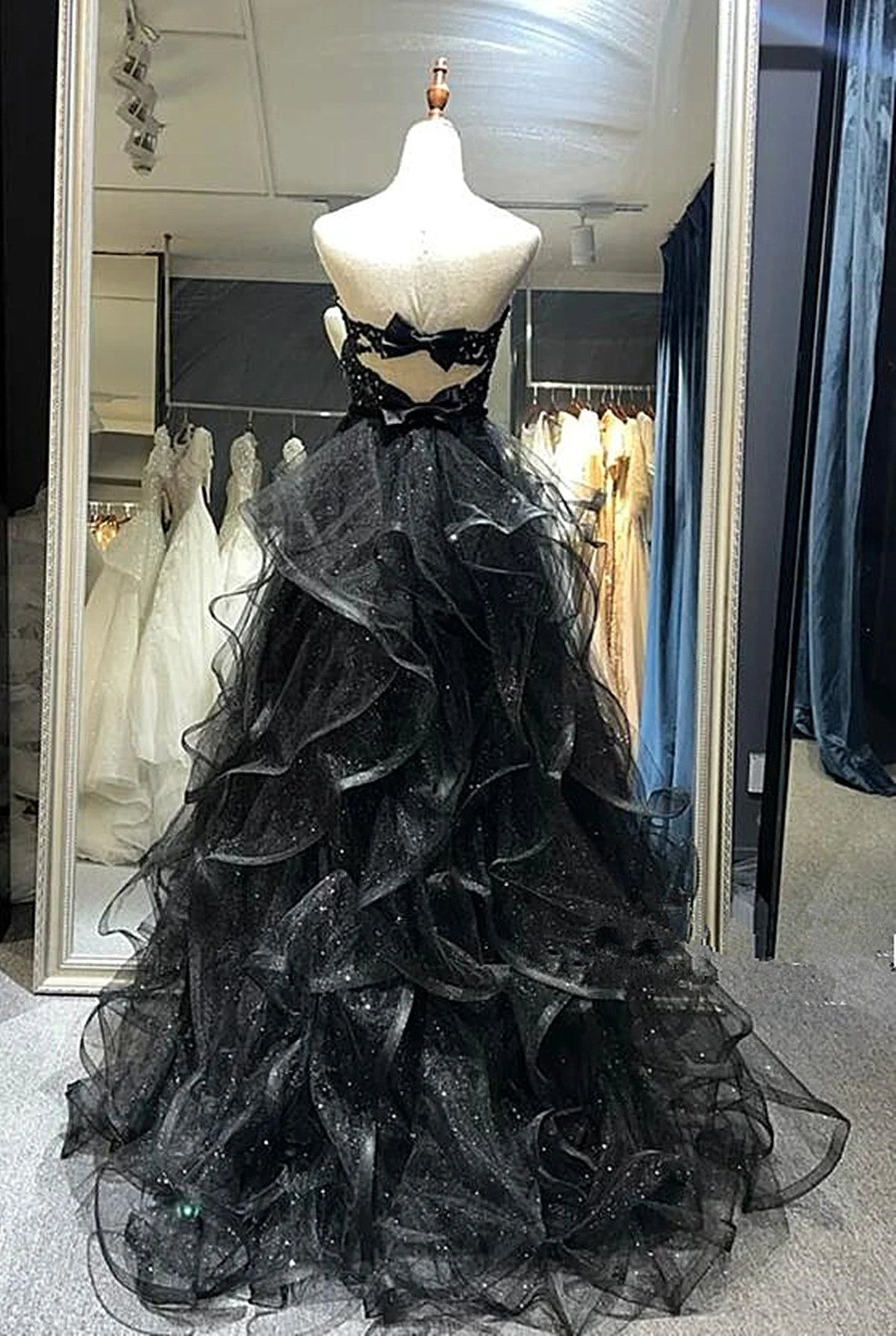 Beaira Black Sweetheart Tulle Layers Long Party Dress Black Tulle Lace Prom Dress
