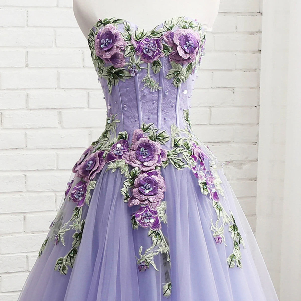 Beaira Lavender Tulle with Flower and Lace Sweet 16 Dress Lavender Long Party Dress