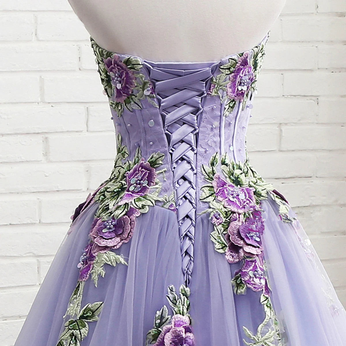 Beaira Lavender Tulle with Flower and Lace Sweet 16 Dress Lavender Long Party Dress