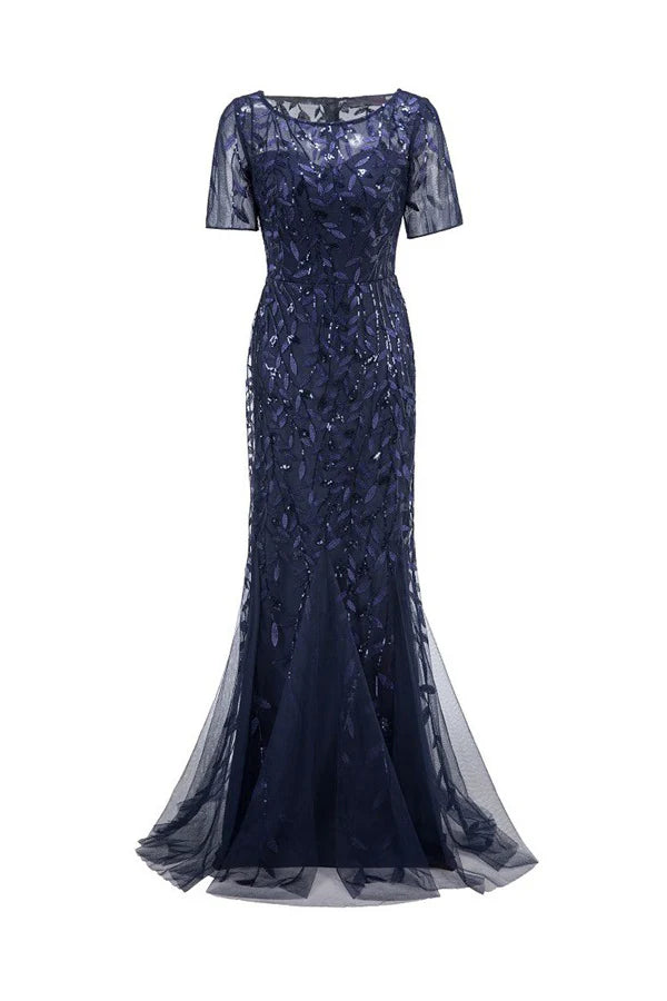 Mermaid Short Sleeves Prom Evening Dress