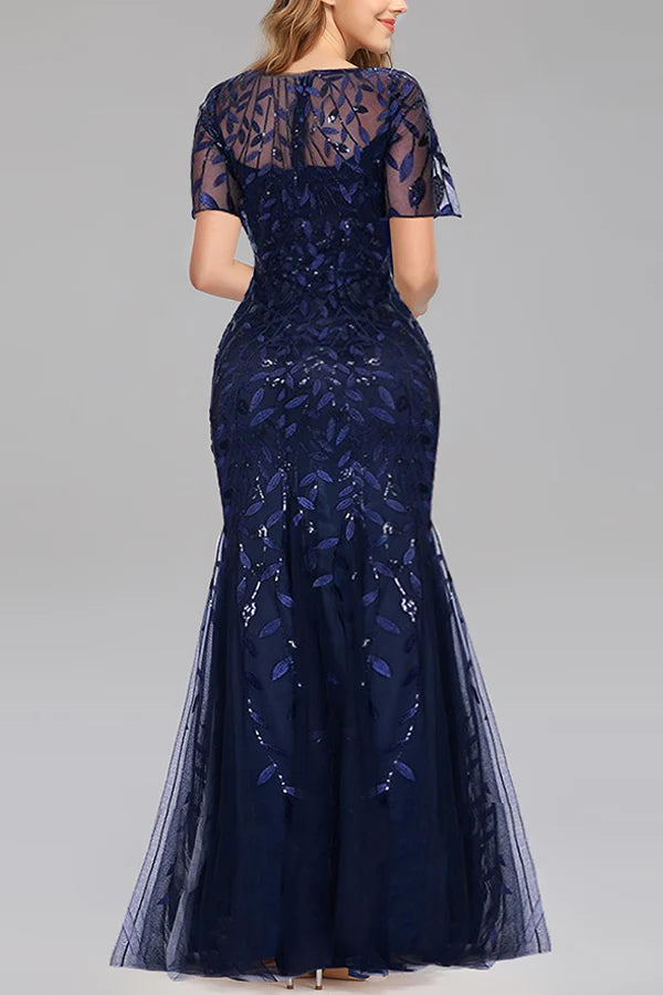 Mermaid Short Sleeves Prom Evening Dress