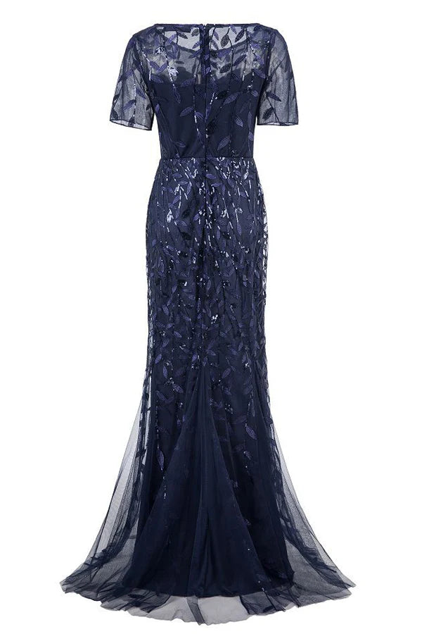 Mermaid Short Sleeves Prom Evening Dress