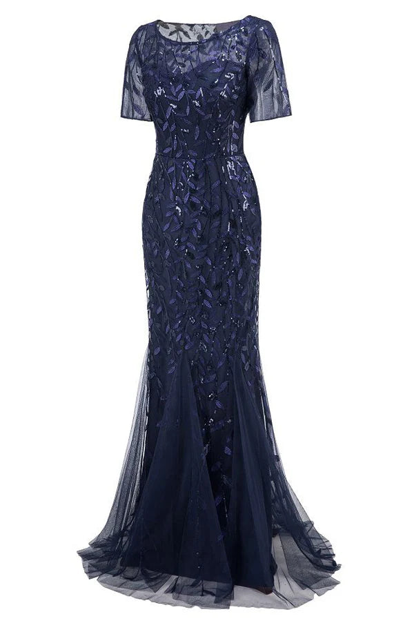 Mermaid Short Sleeves Prom Evening Dress
