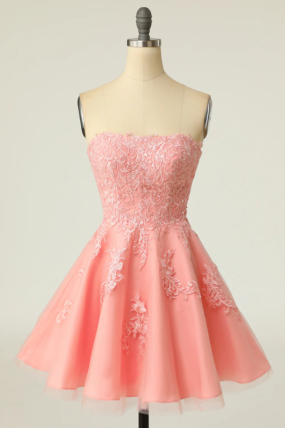 Beaira Blush Strapless Short Prom Dress with Appliques