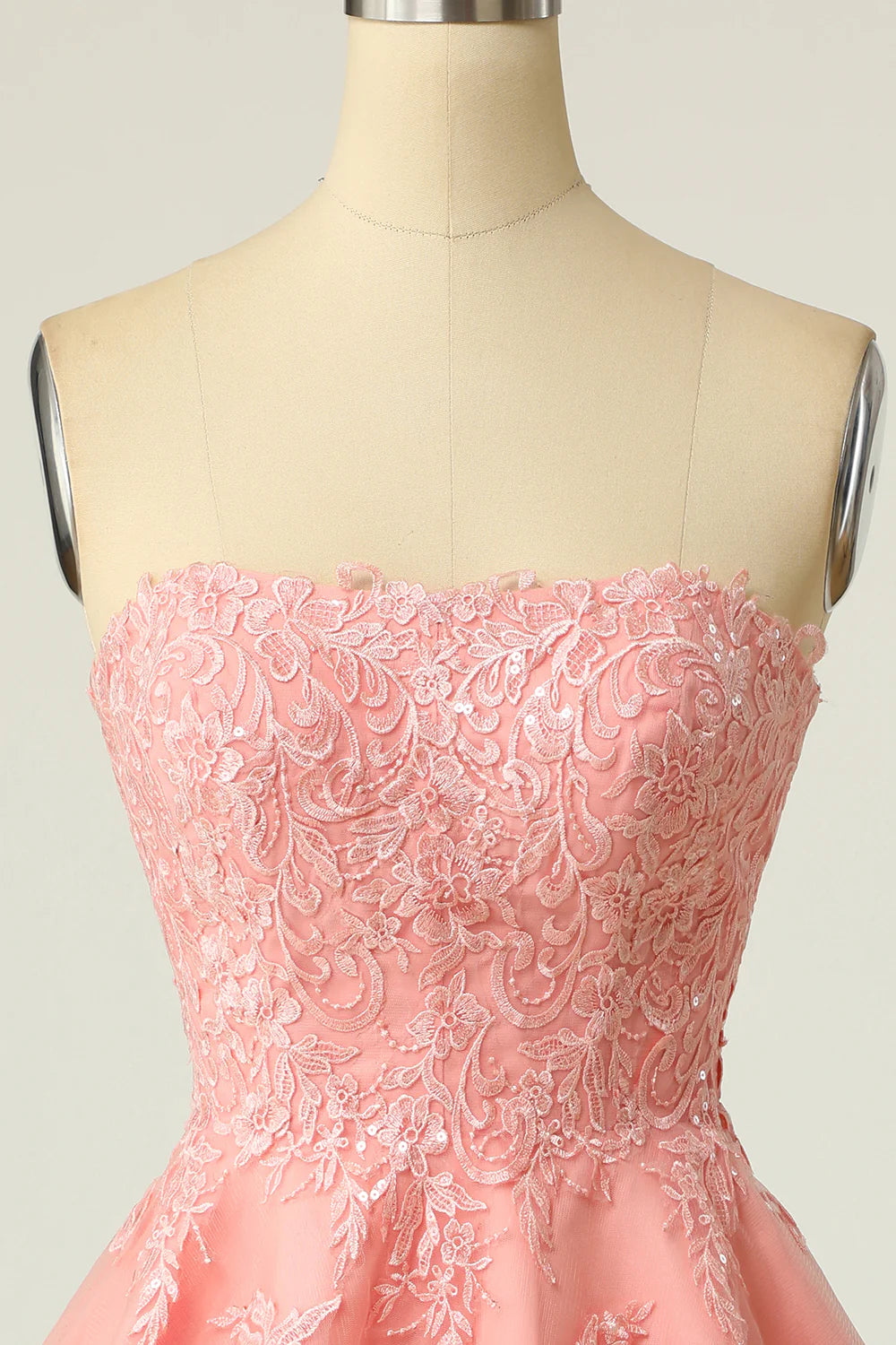 Beaira Blush Strapless Short Prom Dress with Appliques