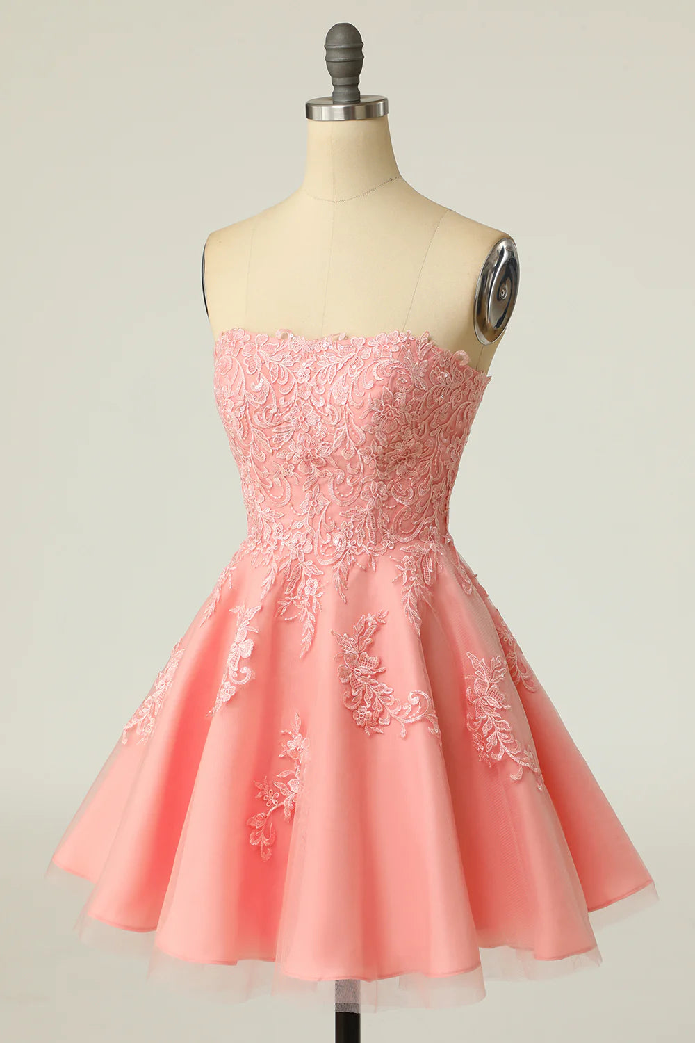 Beaira Blush Strapless Short Prom Dress with Appliques