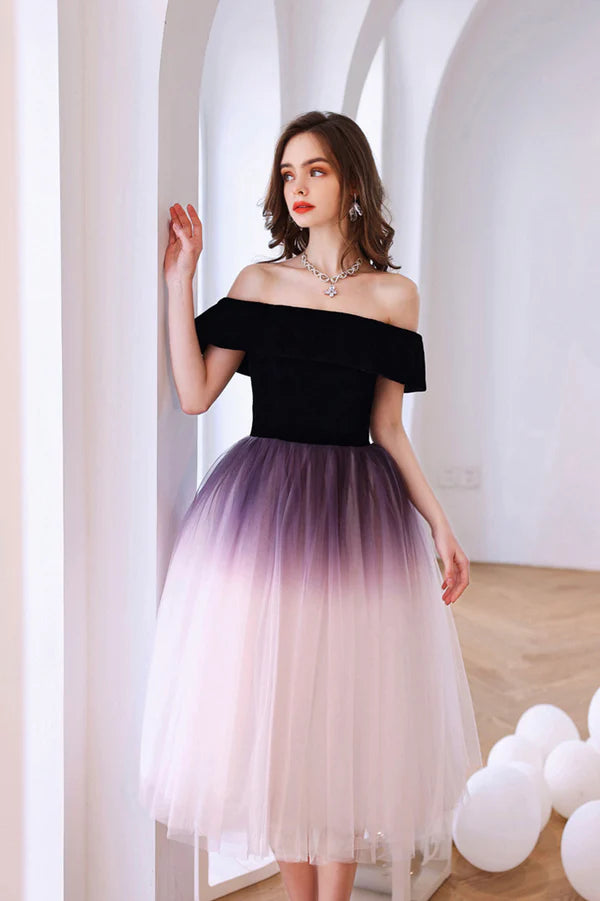 Cute Gradient Tulle Short Prom Dress Pageant Dress Off the Shoulder Evening Party Dress