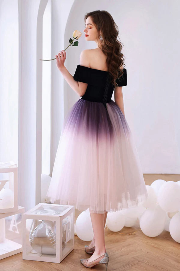Cute Gradient Tulle Short Prom Dress Pageant Dress Off the Shoulder Evening Party Dress