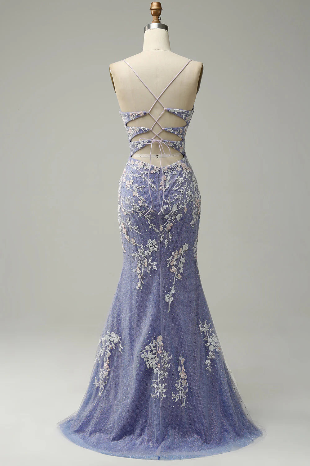 Beaira Mermaid V Neck Light Purple Long Prom Dress with Appliques Beading