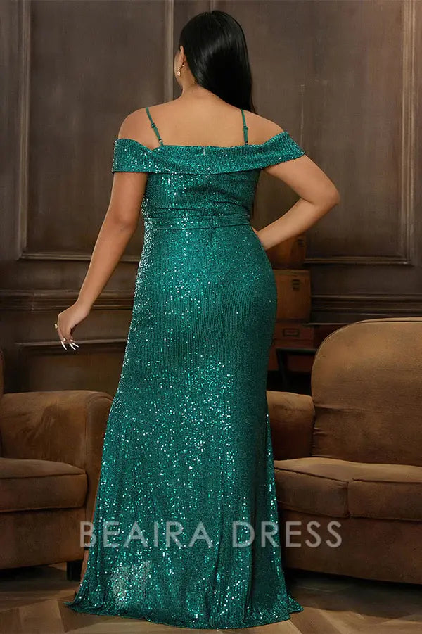 Beaira Plus Size High Split Prom Gown Evening Dresses formal wear dresses - Green