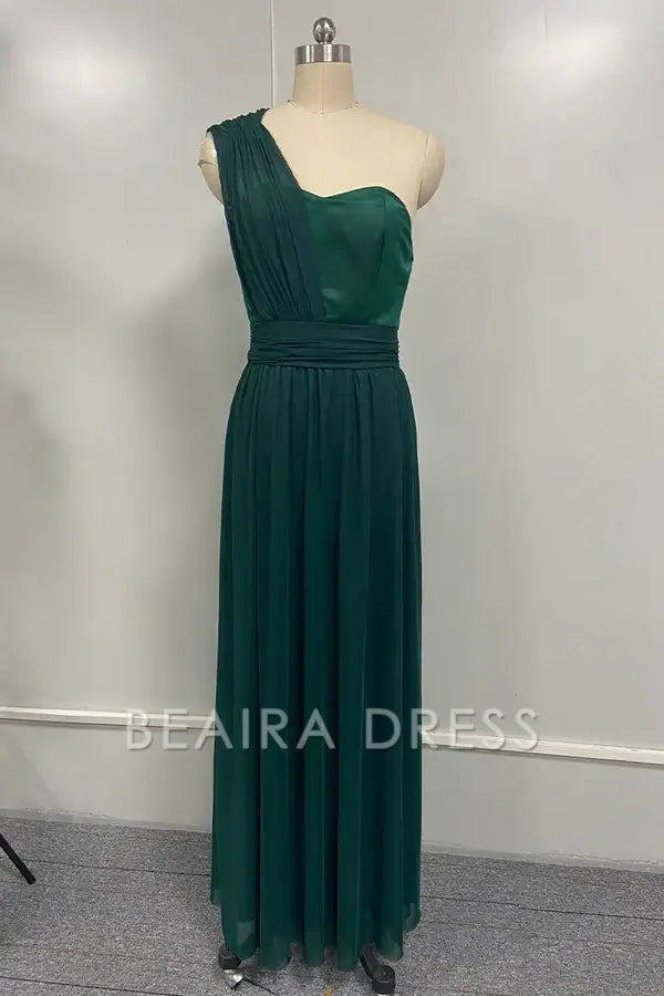 Beaira Sexy Prom Slit Mesh Sloping Shoulder Evening Dresses formal wear dresses - Ink Green