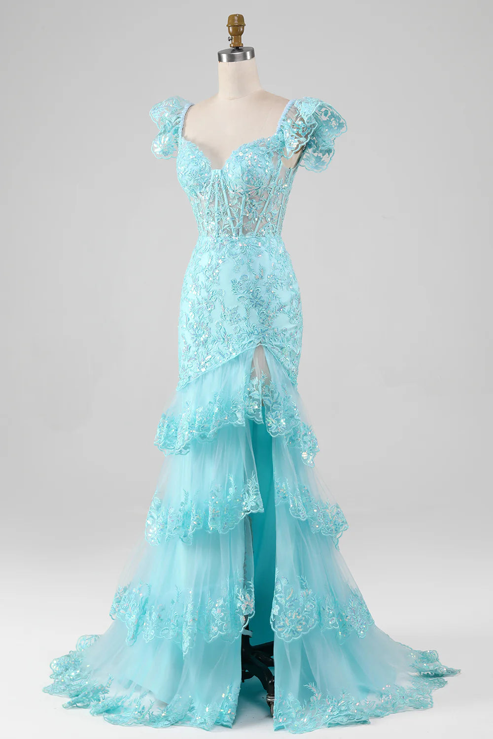 Off the Shoulder Lace and Sequin Mermaid Prom Dress with Slit