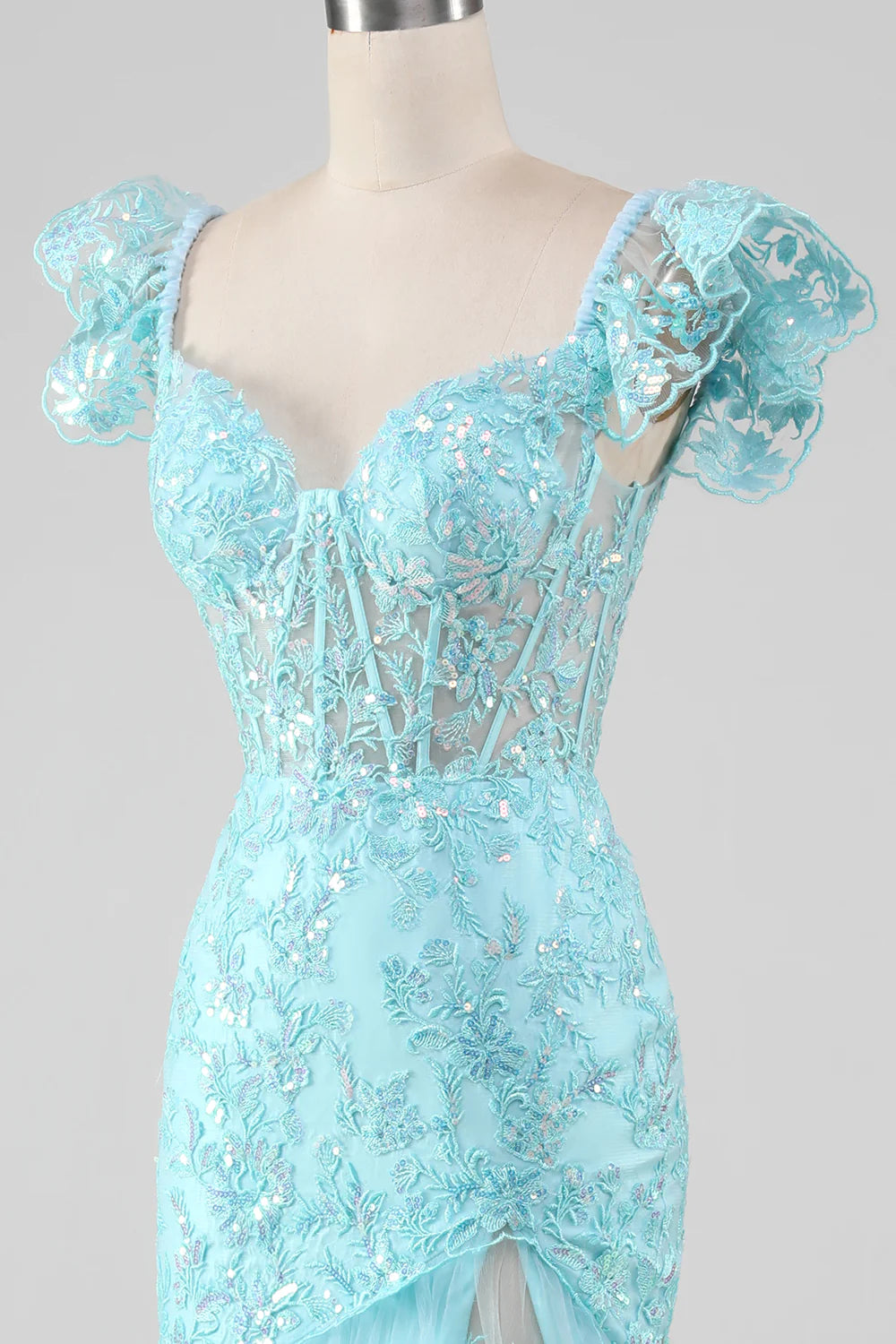 Off the Shoulder Lace and Sequin Mermaid Prom Dress with Slit