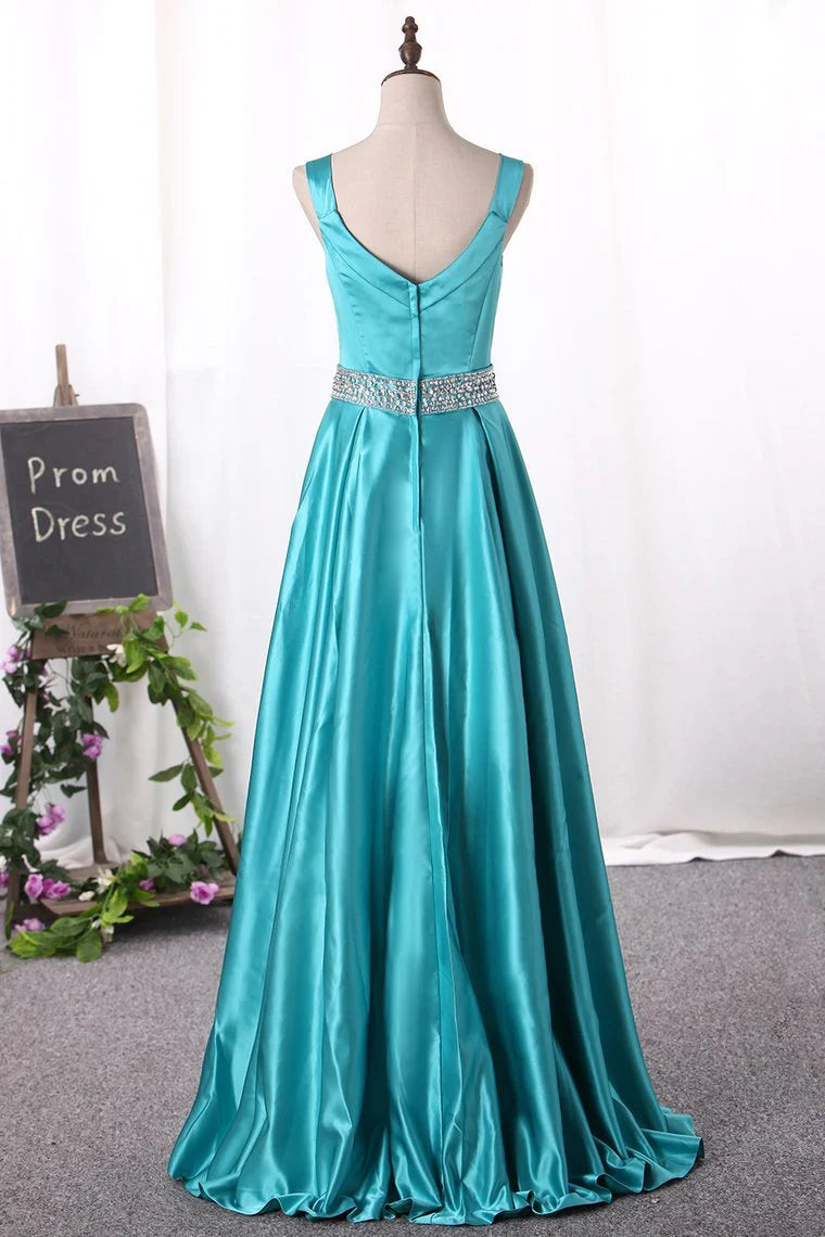 New Arrival A Line Party Dresses Straps Satin With Beading