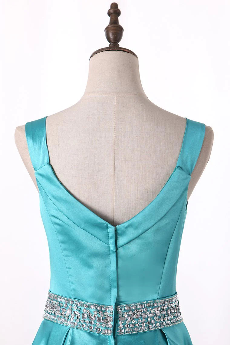 New Arrival A Line Party Dresses Straps Satin With Beading