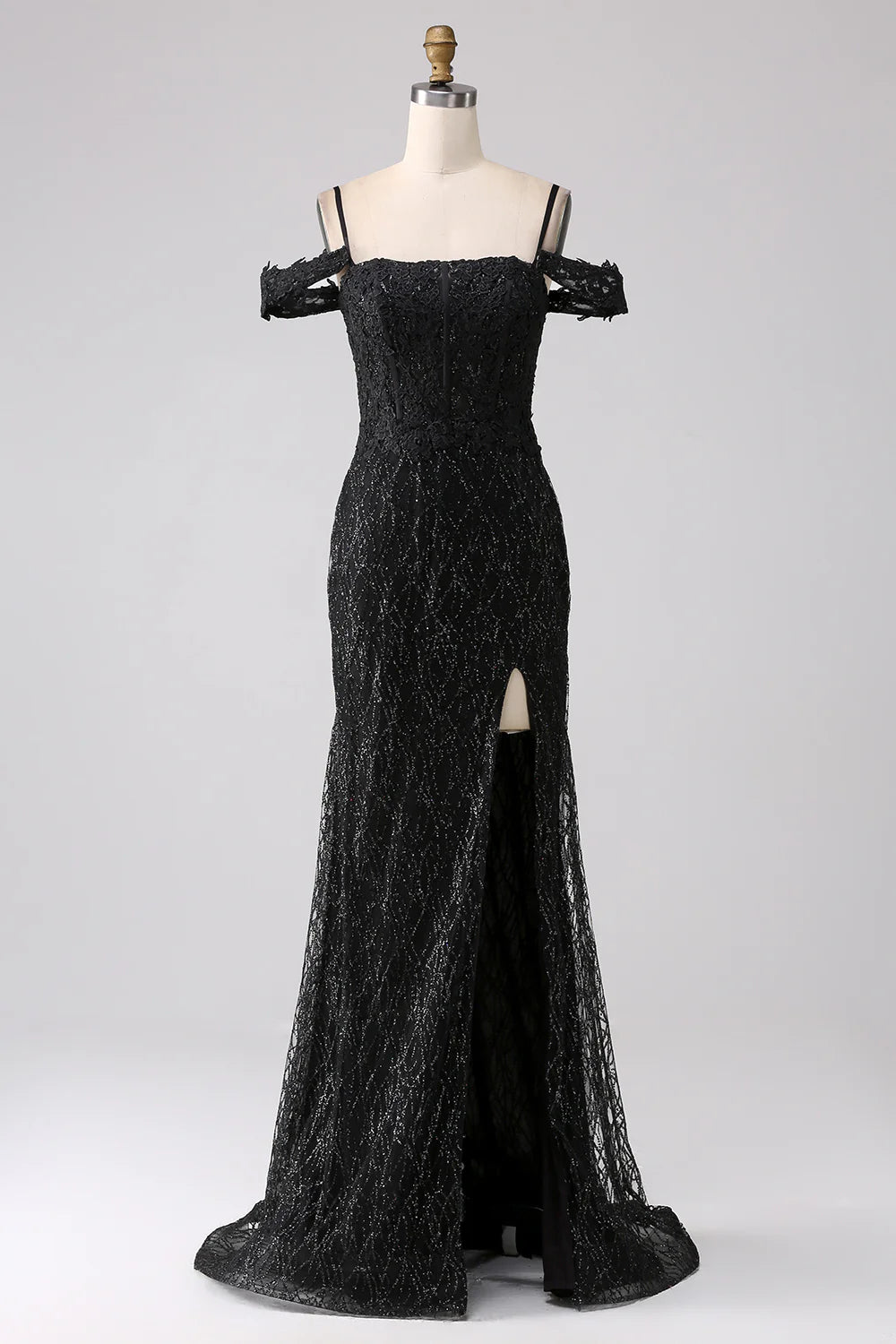 Beaira Black Mermaid Cold Shoulder Long Prom Dress with Slit