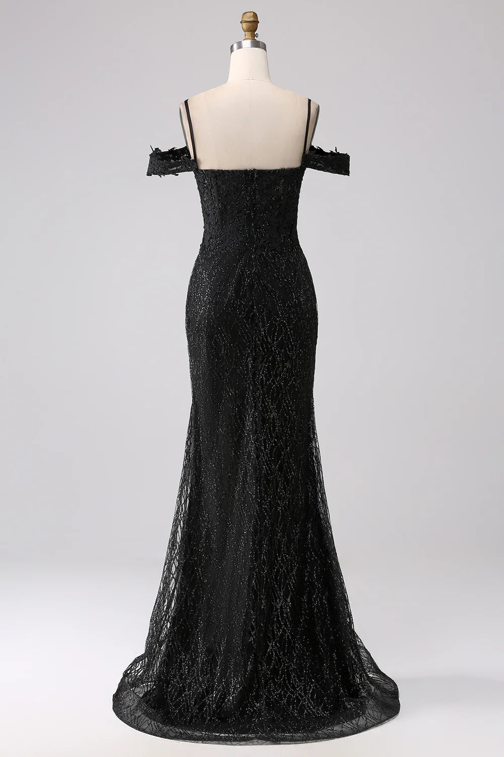 Beaira Black Mermaid Cold Shoulder Long Prom Dress with Slit