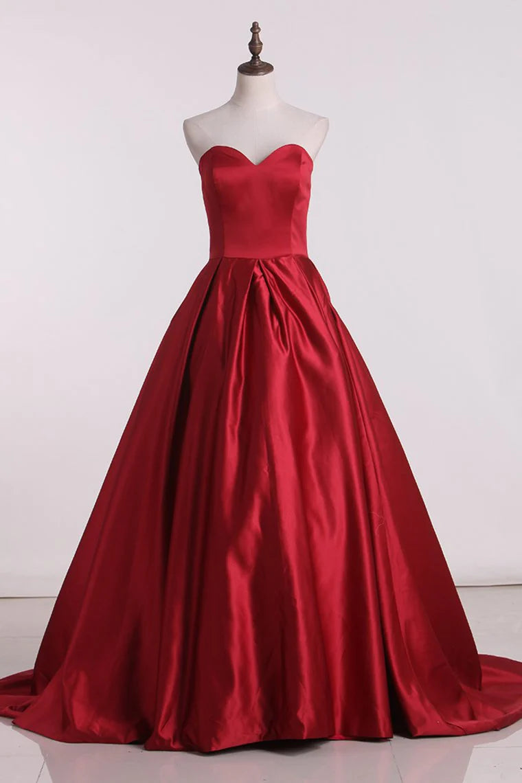 Party Dresses Sweetheart Satin Red Court Train