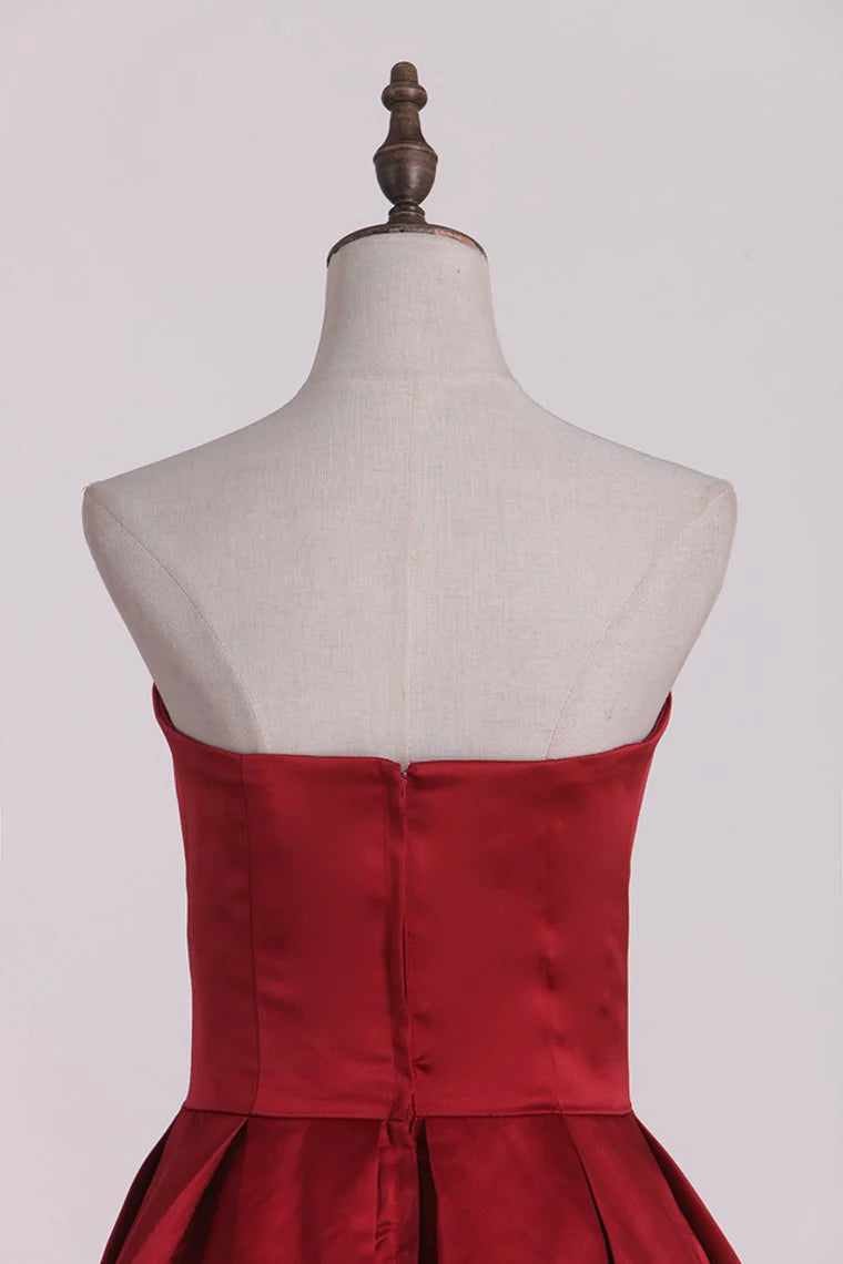 Party Dresses Sweetheart Satin Red Court Train