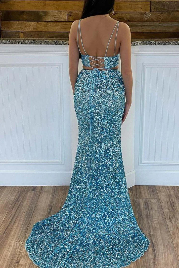 Sequin Two Pieces Prom Dress Fashion Sexy Custom Made Evening Dress