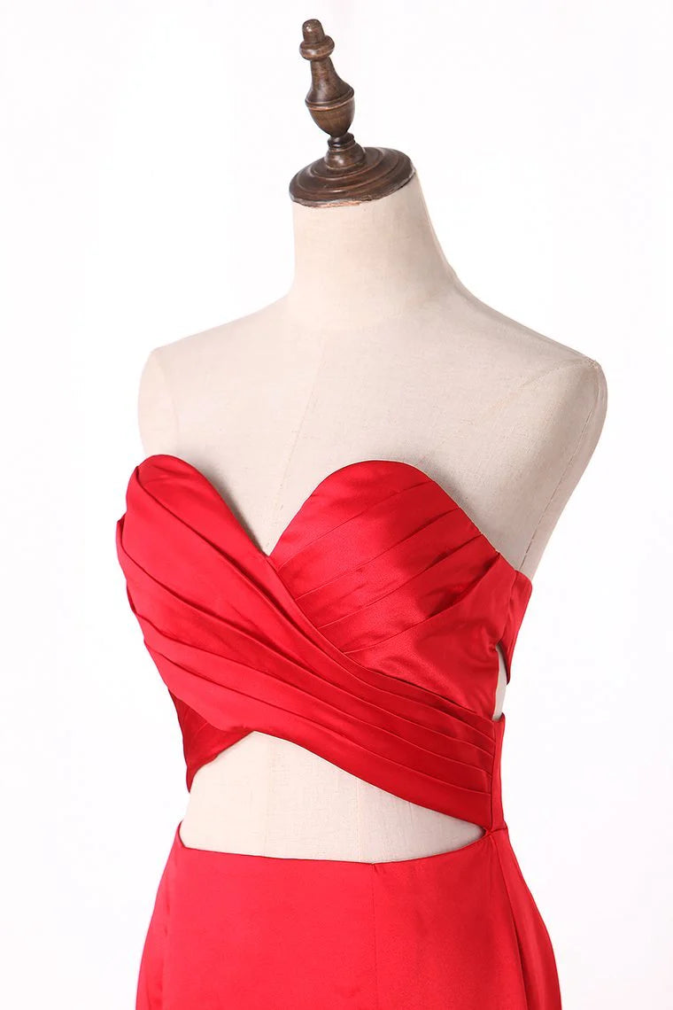 Sweetheart Party Dresses Mermaid Satin Ruched Bodice Sweep Train