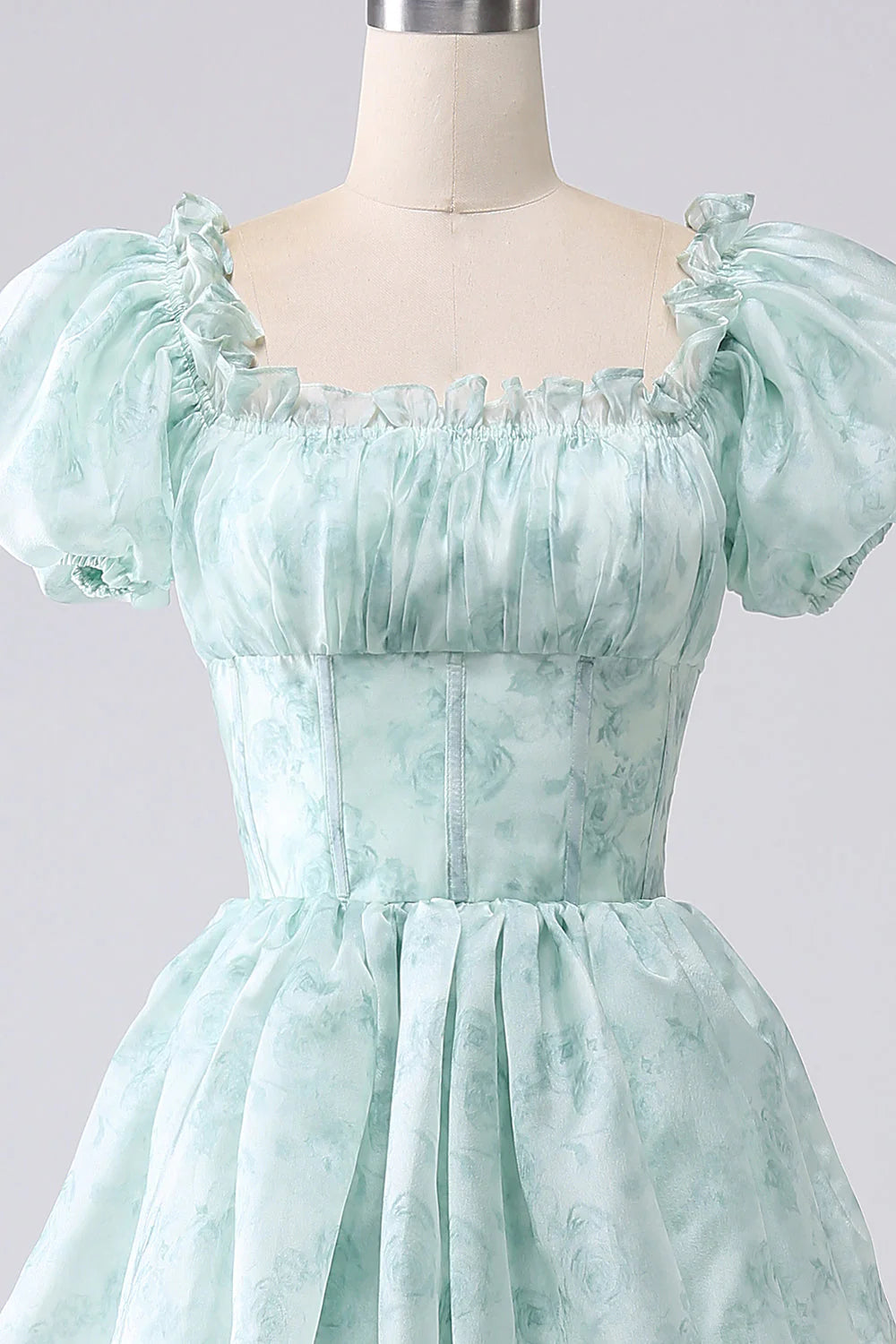 Beaira Green A Line Square Neck Tiered Long Prom Dress with Ruffles