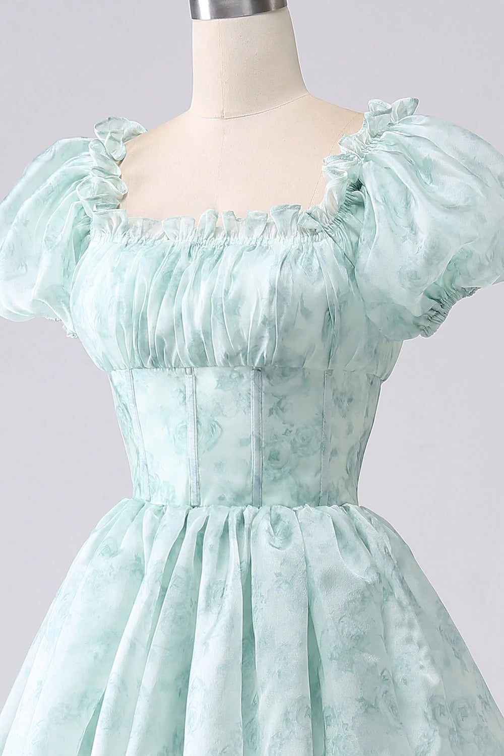 Beaira Green A Line Square Neck Tiered Long Prom Dress with Ruffles