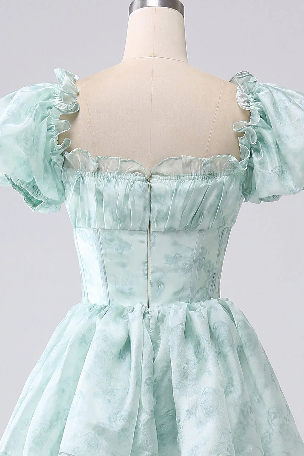 Beaira Green A Line Square Neck Tiered Long Prom Dress with Ruffles