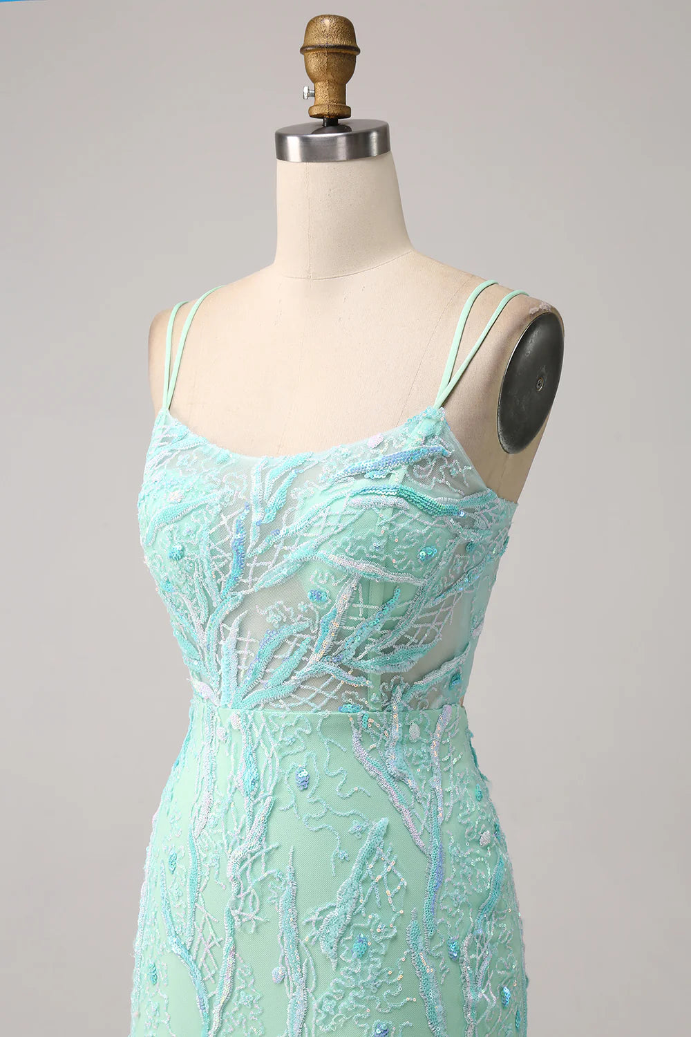 Beaira Green Mermaid Spaghetti Straps Sequins Long Prom Dress with Slit
