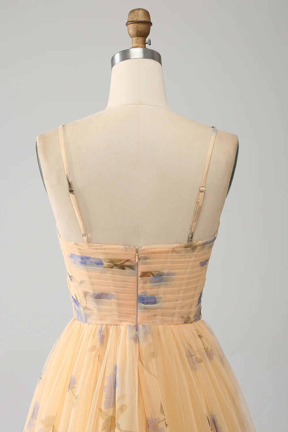 Beaira Yellow A-Line Halter Pleated Tulle Tiered Prom Dress With Embroidery