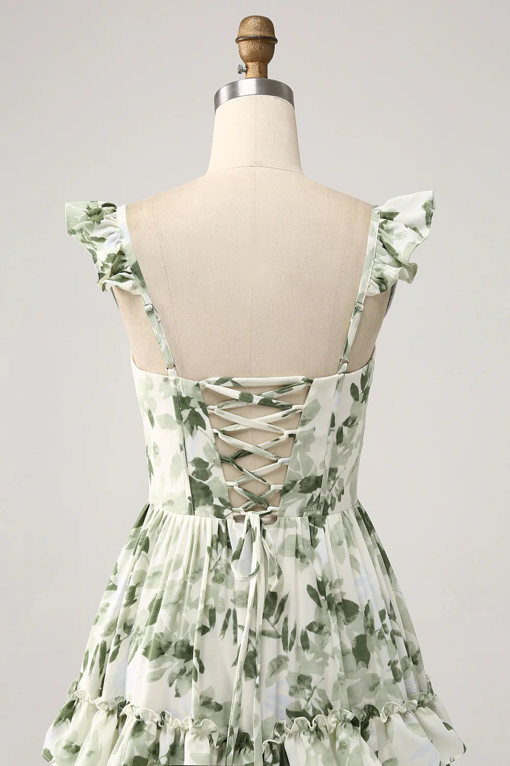 Beaira Green Floral Ruffles Tiered Prom Dress with Slit