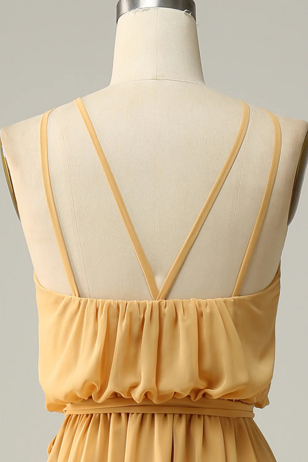 Beaira A Line Halter Yellow Long Bridesmaid Dress with Bowknot
