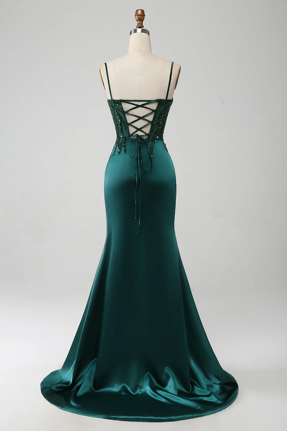 Beaira Sparkly Dark Green Mermaid Sequin Pleated Corset Prom Dress With Slit