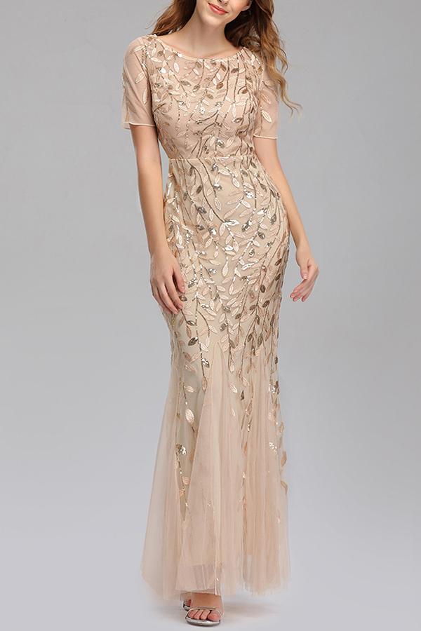 Mermaid Short Sleeves Prom Evening Dress