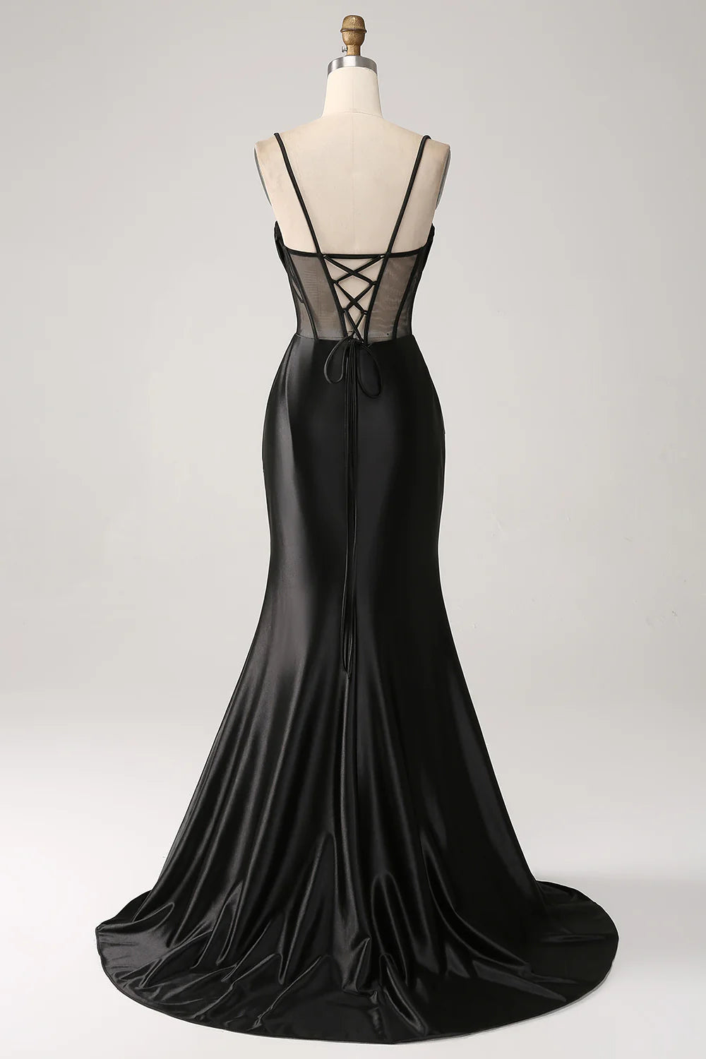 Beaira Mermaid Sweetheart Black Satin Long Prom Dress With Beading
