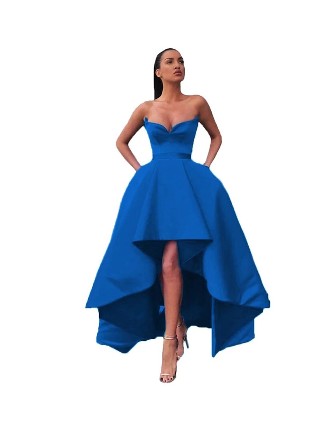 A-Line Prom Dresses Sexy Dress Prom Wedding Party Asymmetrical Sleeveless Off Shoulder Pocket Satin with Pocket