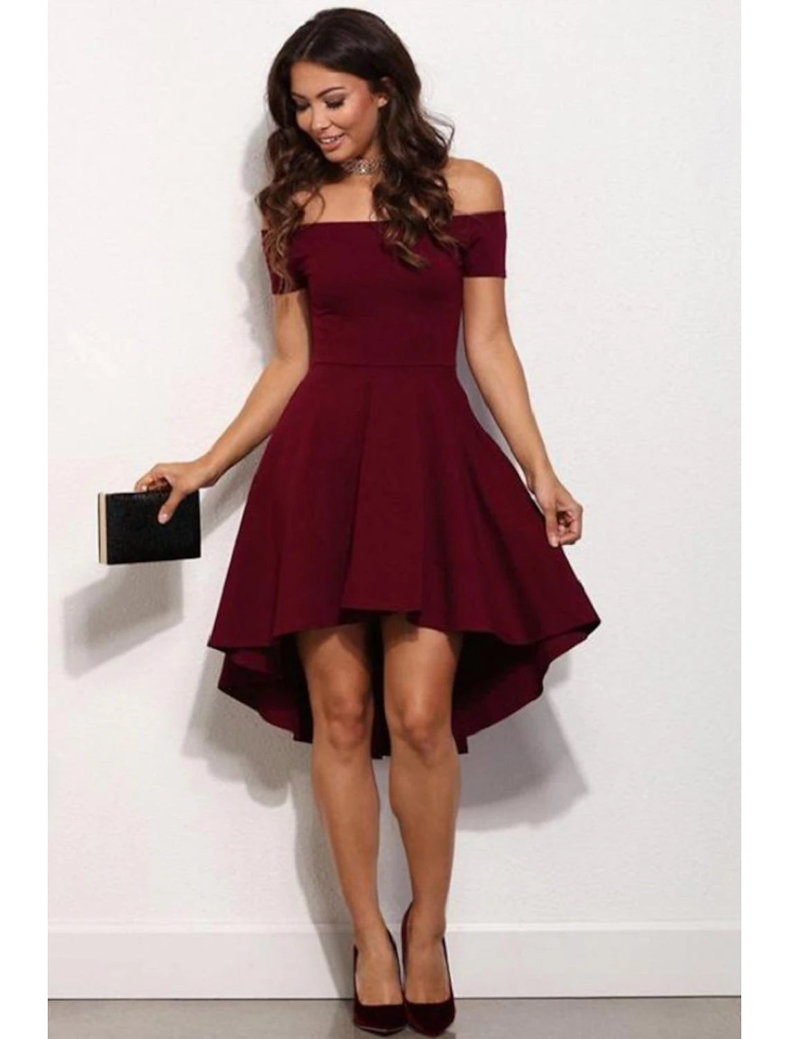 A-Line Fairy Cute Homecoming Party Dress Dress Off Shoulder Short Sleeve Short / Mini Stretch Satin with