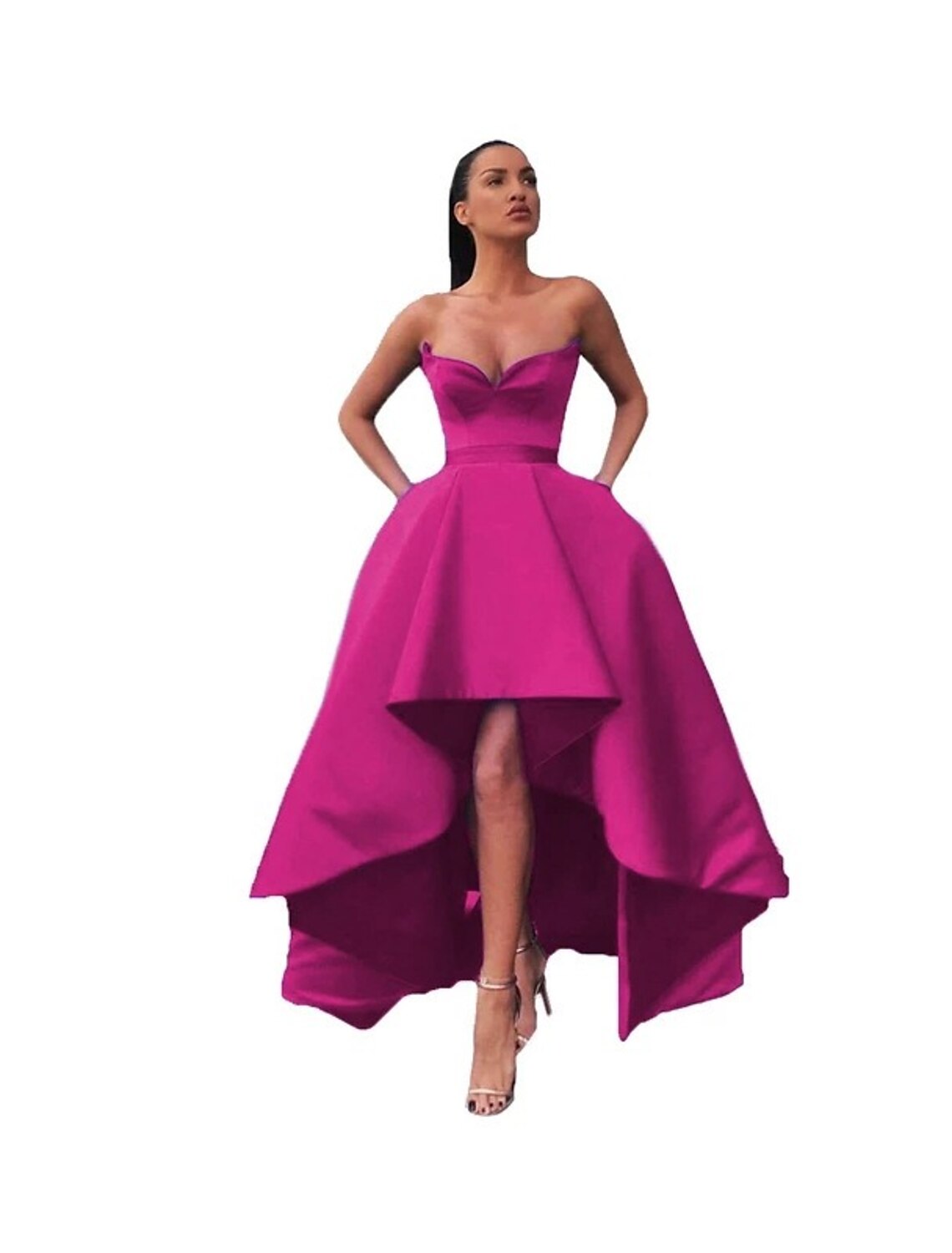 A-Line Prom Dresses Sexy Dress Prom Wedding Party Asymmetrical Sleeveless Off Shoulder Pocket Satin with Pocket