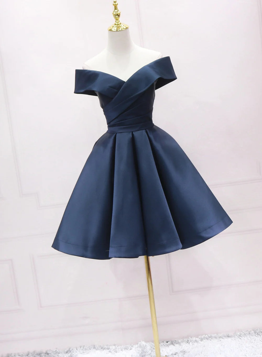 Beaira Navy Blue Satin Homecoming Dress Party Dress Sweetheart Prom Dress prom dresses shops