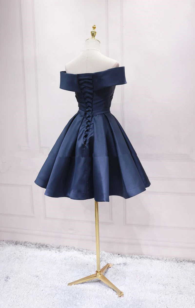 Beaira Navy Blue Satin Homecoming Dress Party Dress Sweetheart Prom Dress prom dresses shops