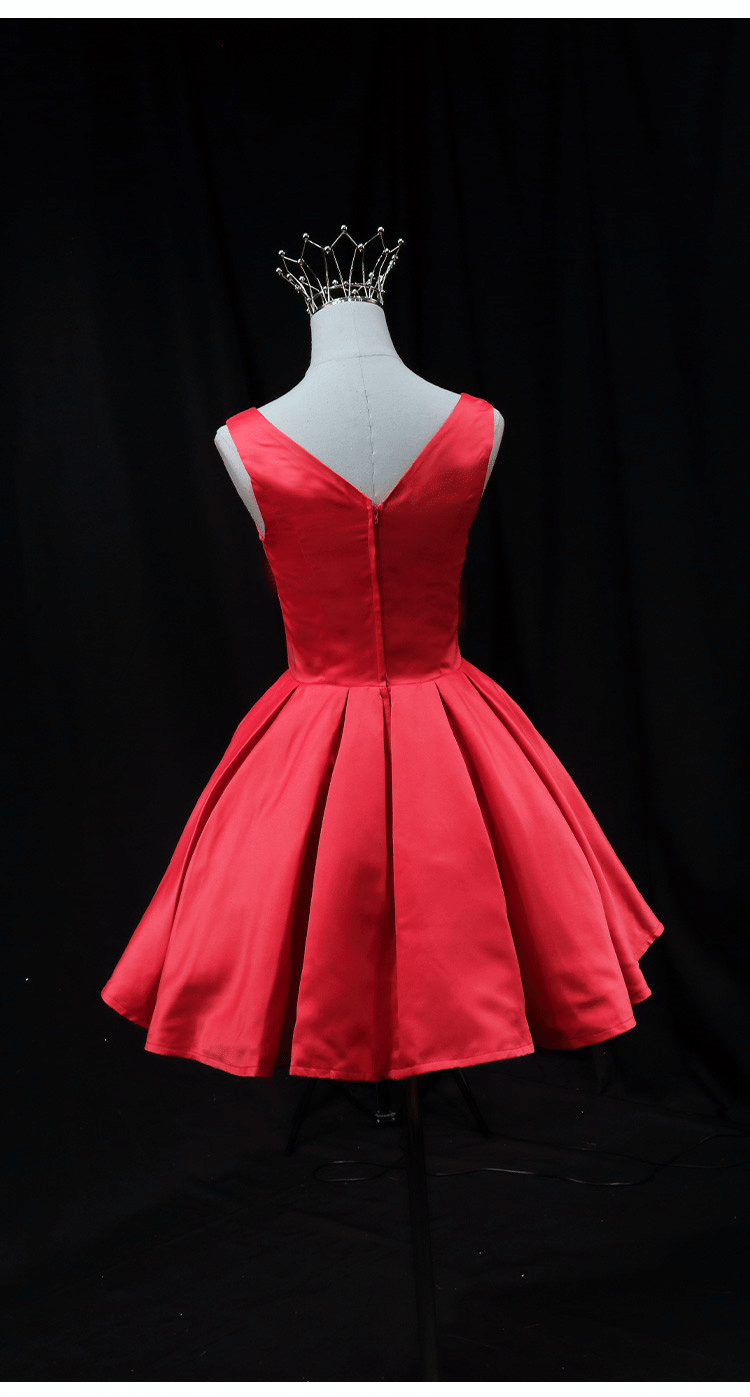 Beaira Red Satin Round Neckline Prom Homecoming Dress Red Short Party Dress prom dresses shops