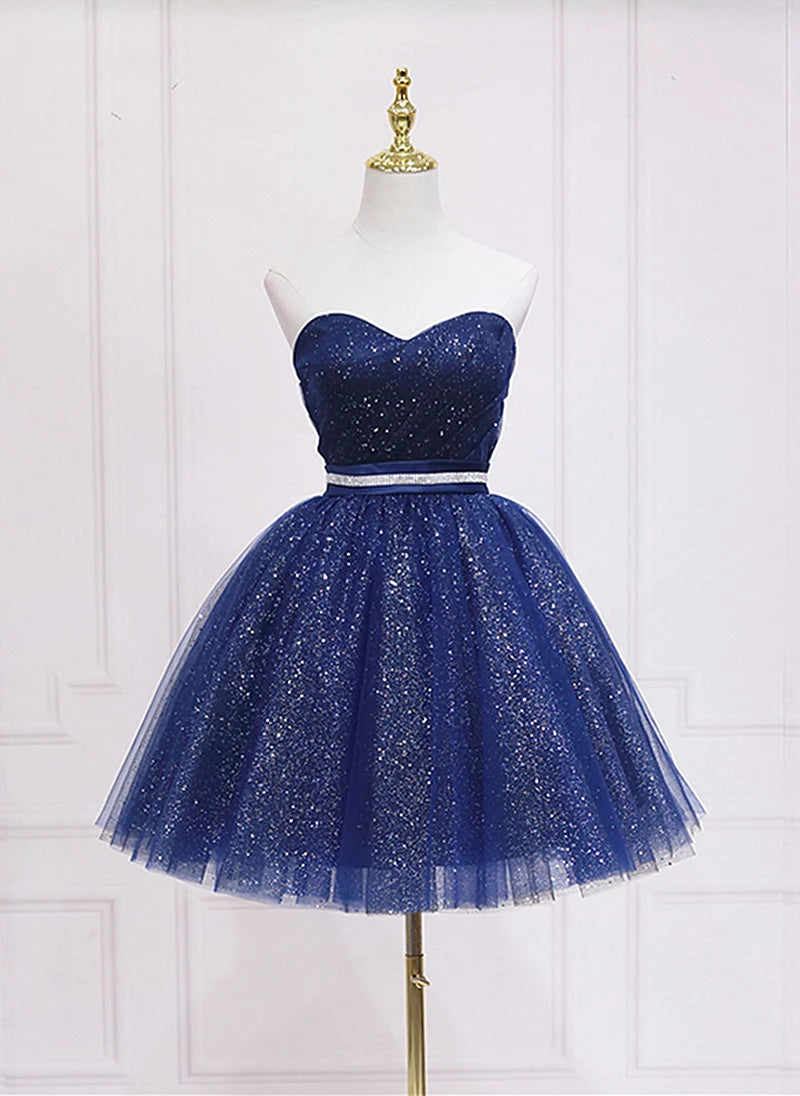 Beaira Shiny Navy Blue Tulle Sweetheart Homecoming Dress Blue Prom Dress prom dresses shops