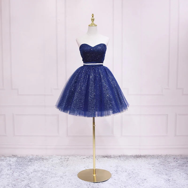 Beaira Shiny Navy Blue Tulle Sweetheart Homecoming Dress Blue Prom Dress prom dresses shops