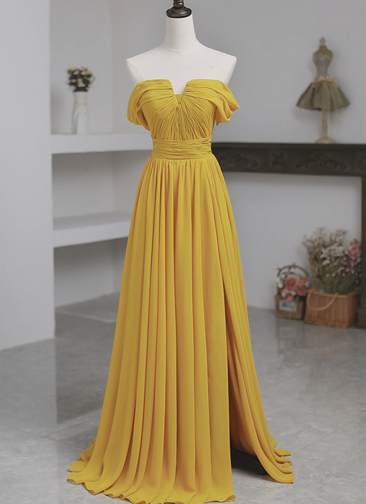 Beaira Yellow Chiffon A-line Simple Prom Dress Yellow Bridesmaid Dresses prom dresses shops