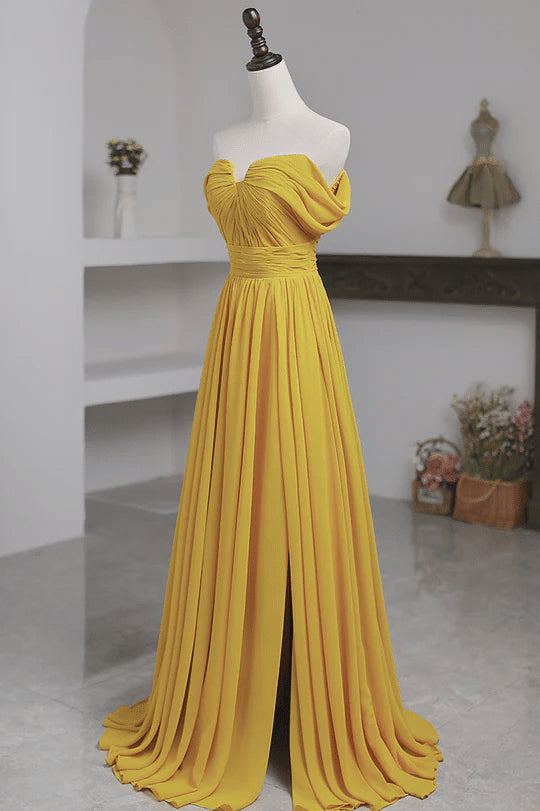 Beaira Yellow Chiffon A-line Simple Prom Dress Yellow Bridesmaid Dresses prom dresses shops