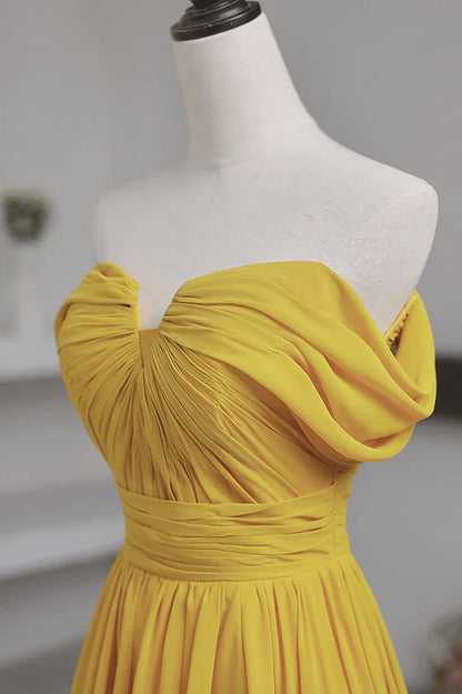 Beaira Yellow Chiffon A-line Simple Prom Dress Yellow Bridesmaid Dresses prom dresses shops