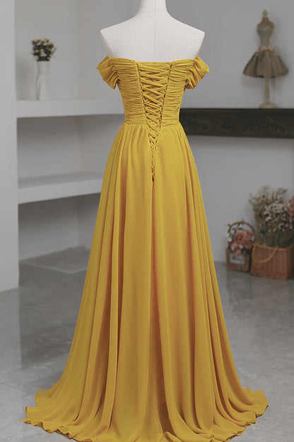 Beaira Yellow Chiffon A-line Simple Prom Dress Yellow Bridesmaid Dresses prom dresses shops