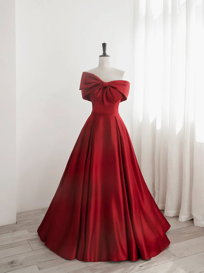 Beaira Red Satin One Shoulder Long Party Dress with Bow Red Off Shoulder Prom Dress prom dresses shops