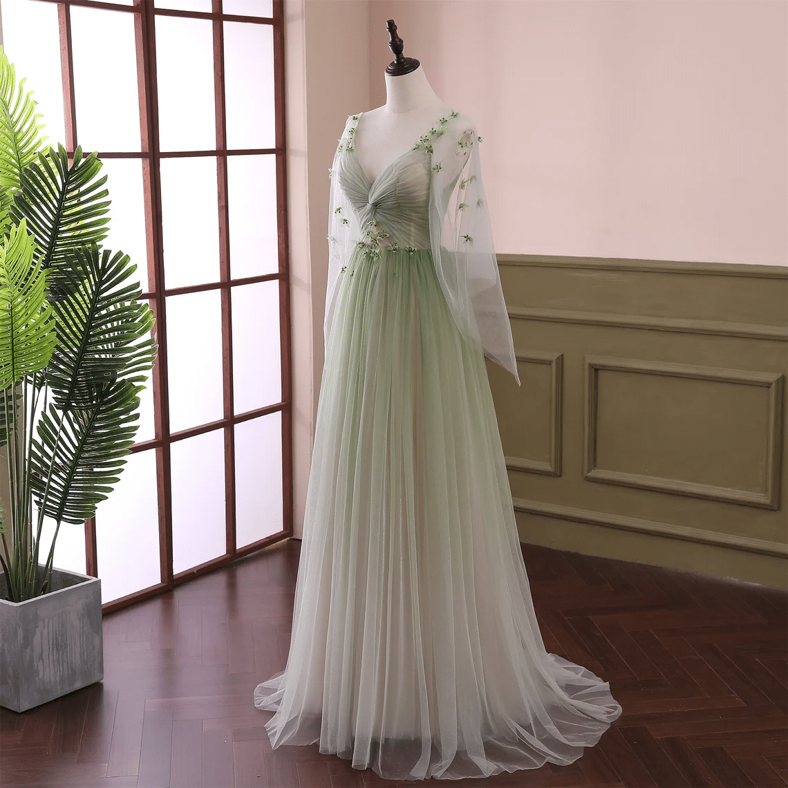 Beaira Light Green Gradient Soft Tulle Long Junior Prom Dress Green Formal Dress Party Dress prom dresses shops